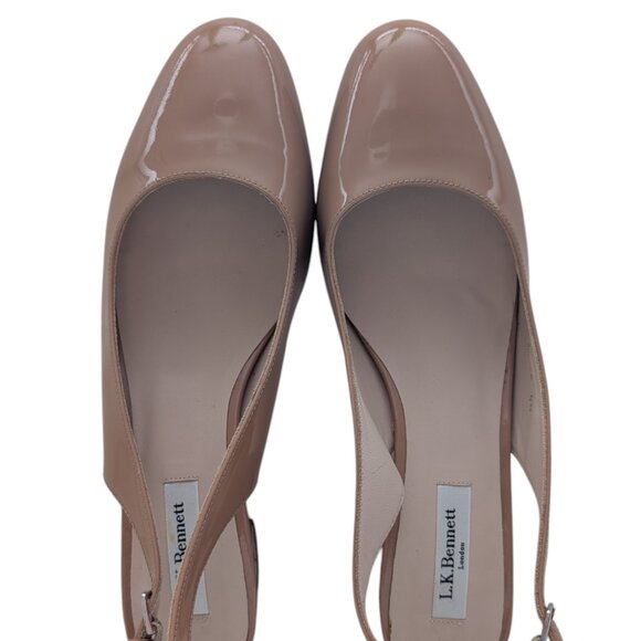 LK Bennett Nude Patent Leather Slingback Block Heel - Picture 6 of 8
